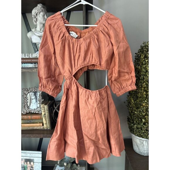 Sovere Entice Reversible Mini Cutout Linen Dress Bronze Womens Size Medium - Picture 6 of 10